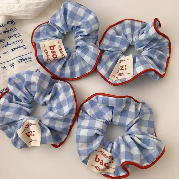 Dowell Plaid Fabric Fall and Winter Style Women Hair Scrunchies