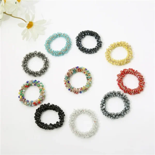 Dowell Elastic Bangles for Girls Vintage Stretch Handmade Crystal Glass Beads Bracelets Hair Band