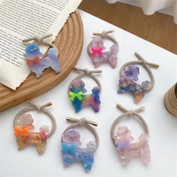 DOWELL Korean Ponytail Hair Rope Tied Rubber Band Hair Accessories Acetate Cute Cartoon Dog Hair Bands