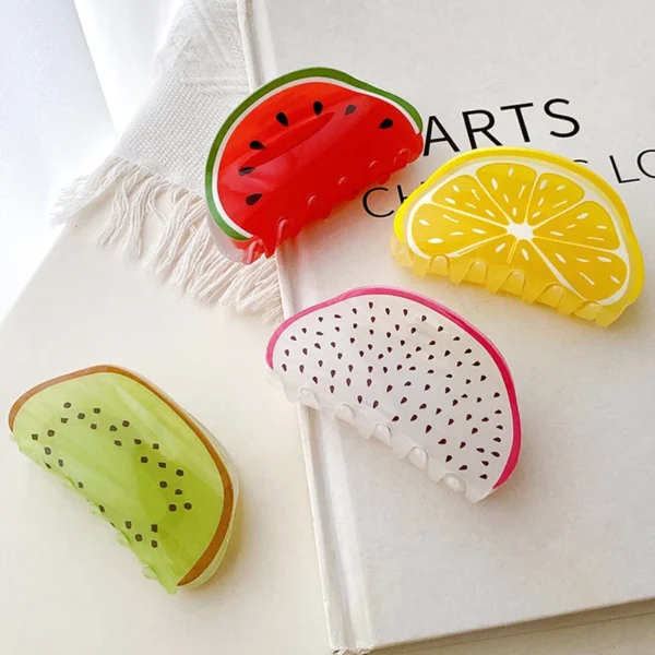 DOWELL Cute Fruit Grab Clamps Curly Plastic Hair Clip for Large Ponytail Clip Hair Accessory