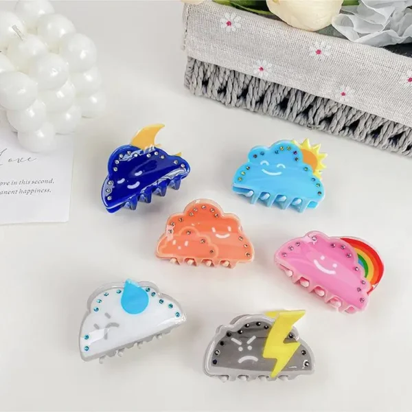 Dowell Cute Cloud Shape Weather Cloudy Sunny Sweet Acrylic Small Size Hair Clips