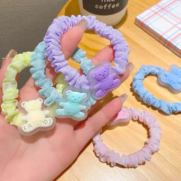 DOWELL Spring Cute Cartoon Bear Scrunchie Ins Japanese Sweet Candy Color Tied Hair Rope Hair Accessories