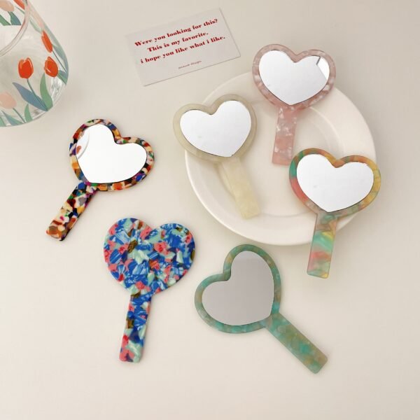 DOWELL Fashion Single-Sided Retro Geometric Cosmetic Mirror Elegant Acetate Heart Makeup Mirror for Travel