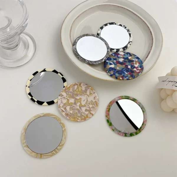 DOWELL Korean Fashion Retro Geometric Mirror Portable Round Mirror Small Acetate Makeup Mirror