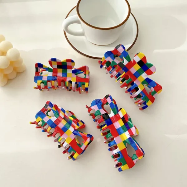 DOWELL Wholesale Hair Claw Clips 2022 Temperament Large Checkered Acrylic Hair Claws