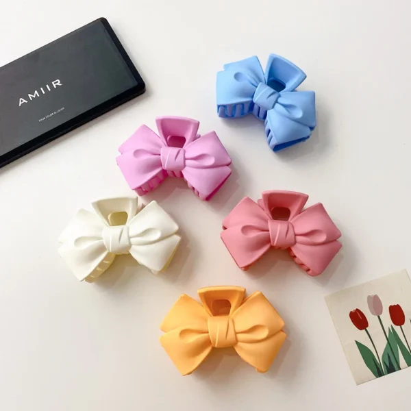 Dowell Korean Style Frosted Bow Macaron Shark Clip Back of Head Women's Hair Claw Clips